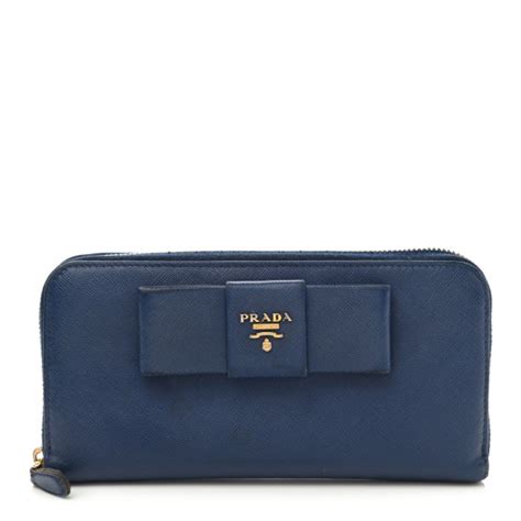 prada saffiano bluette wallet zip all the way around